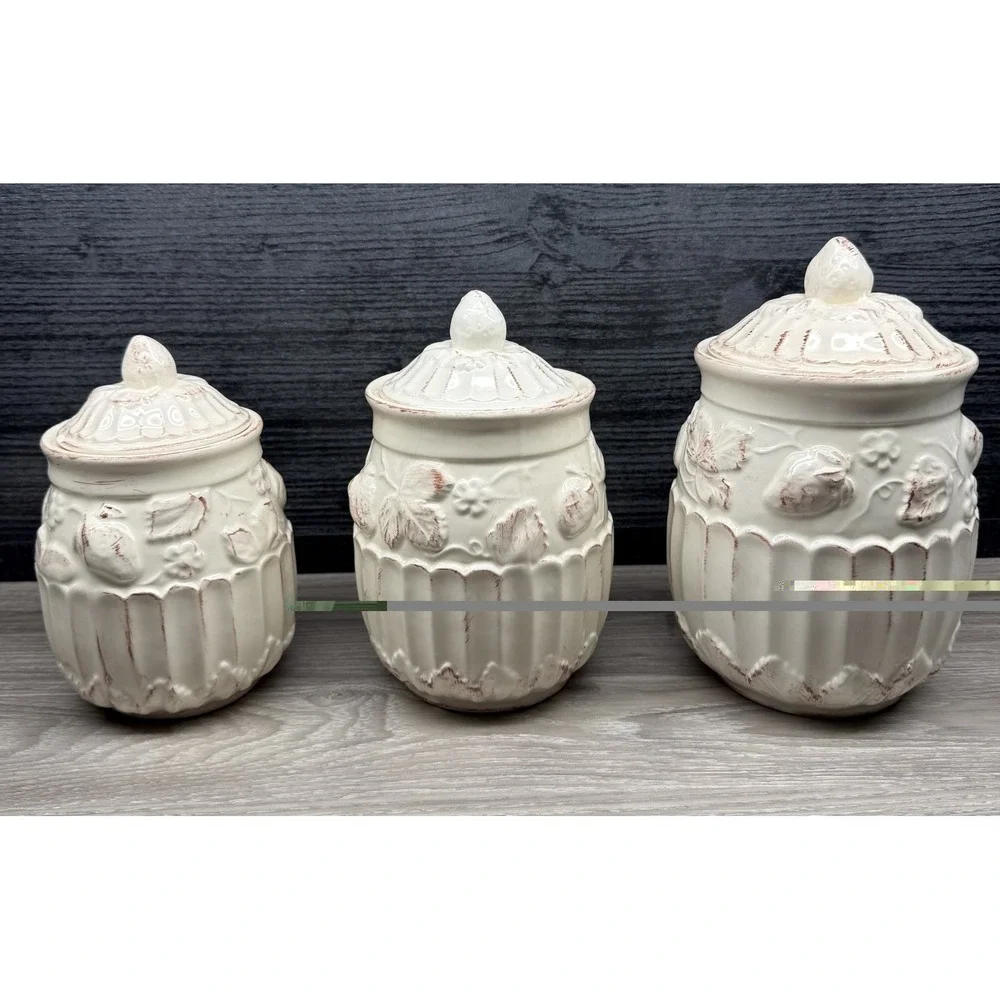 Vintage Casafina Morangos Canister‎ Set (3) - Beautiful Strawberry Theme - Rare